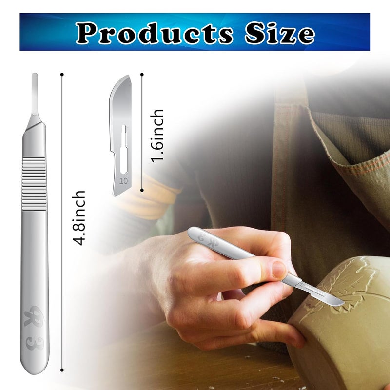 ZKKZOMA 40 Pieces Scalpel Blades #10 Scalpels Surgical Sterile with 2PCS #3 Handles & Storage Box,Individually Wrapped High Carbon Steel for Callus Removal,Sculpting, Cutting,Crafts More, silvery - Image 3